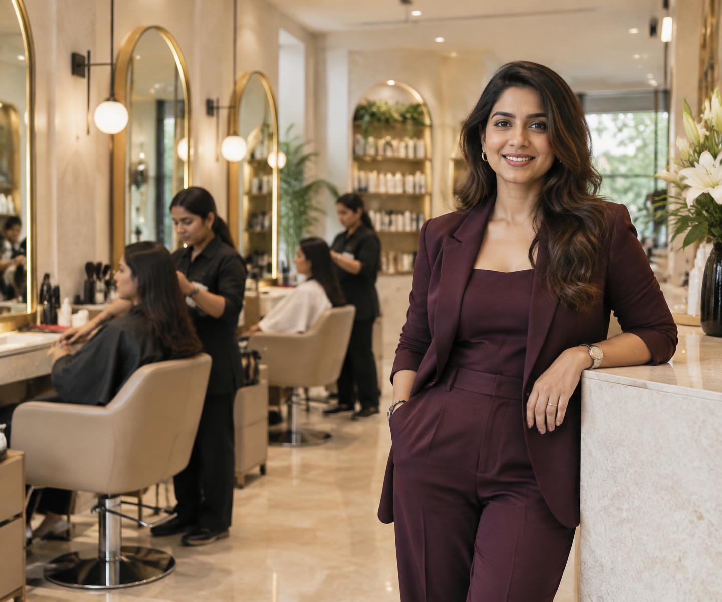 Indian salon owner in her salon